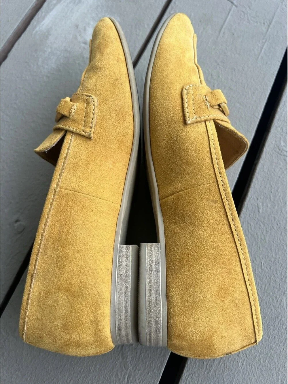 Marco Tozzi mustard yellow suede loafers chain buckle 38 Women’s 7.5